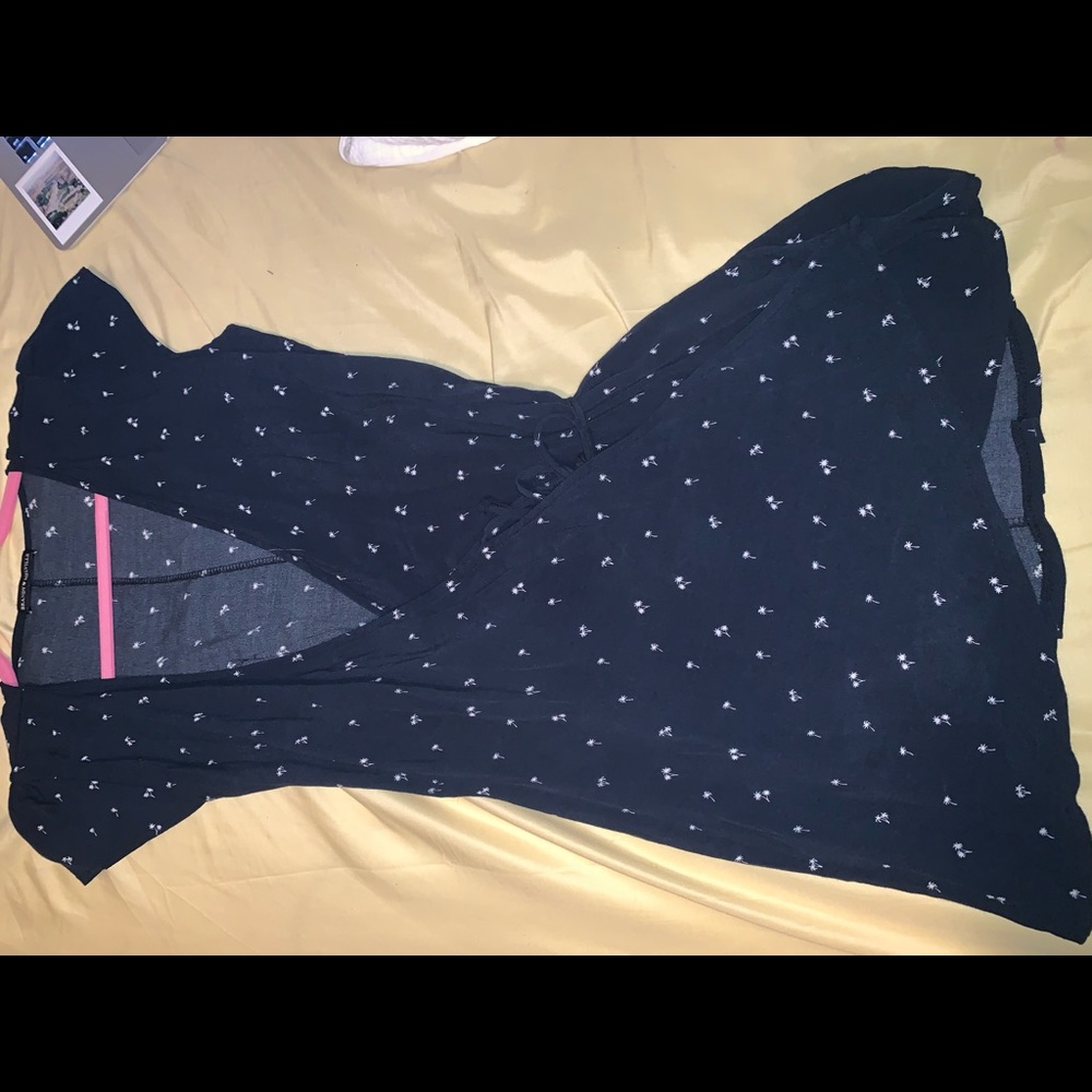 Navy blue palm tree print dress